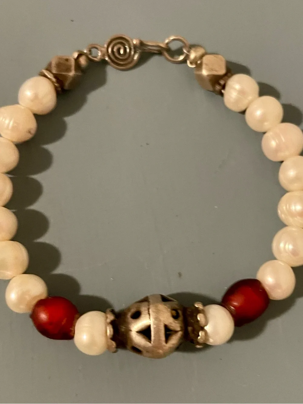 Turkmen Silver, Nagaland Glass and Pearl Bracelet